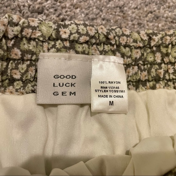 Good Luck Gem Green Daisy Floral Skirt White & Sage Flowy Tiered Women’s Medium - Picture 7 of 11